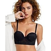 Upushall Padded Push Up Bras for Women Underwire Lace Longline Bra Corset Top with Convertible Straps Black 38C