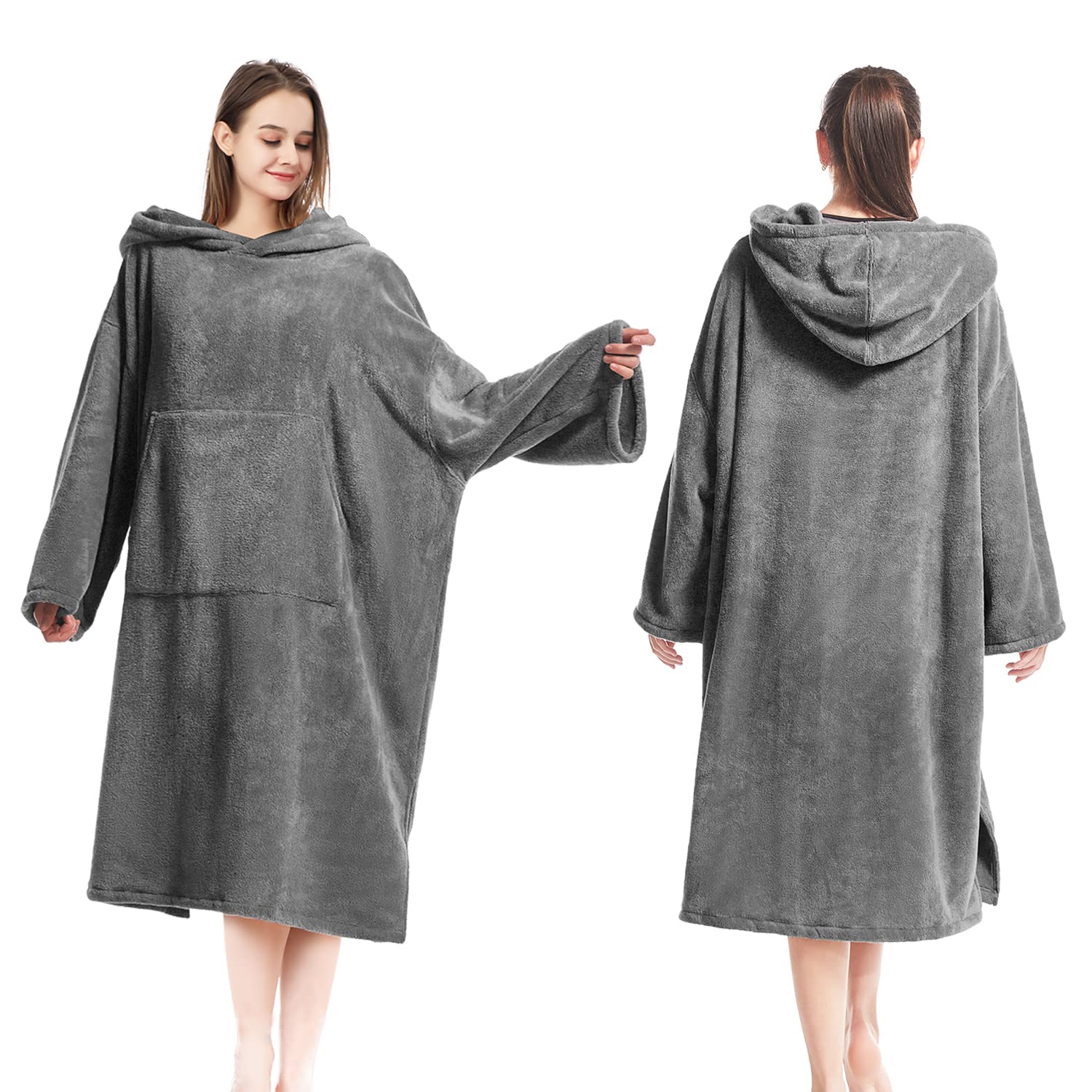 MUTAO Surf Poncho Changing Robe, Super Soft Swimming Poncho Changing Towel with Pocket and Hood for Outdoor Indoor (Gray)