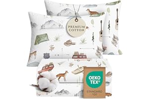 Pobi Baby Premium Twin Full Bed Sheet Set – Kids Double Bed Sheets in Cotton Blend | Ultra-Soft Woodland Camping Print with F