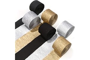 PartyWoo Crepe Paper Streamers 6 Rolls 492ft, Pack of Gold, Silver and Black Party Streamers for Party, Birthday and Wedding 