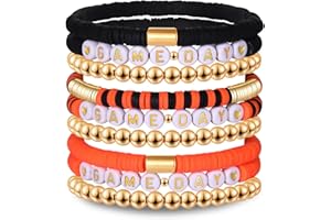 NLCAC 9 Pack Game Day Bracelets Stackable Heishi Beaded Stretchy Bracelet Preppy Jewelry Baseball Football Team Bracelets Sports Fan Accessories Gifts