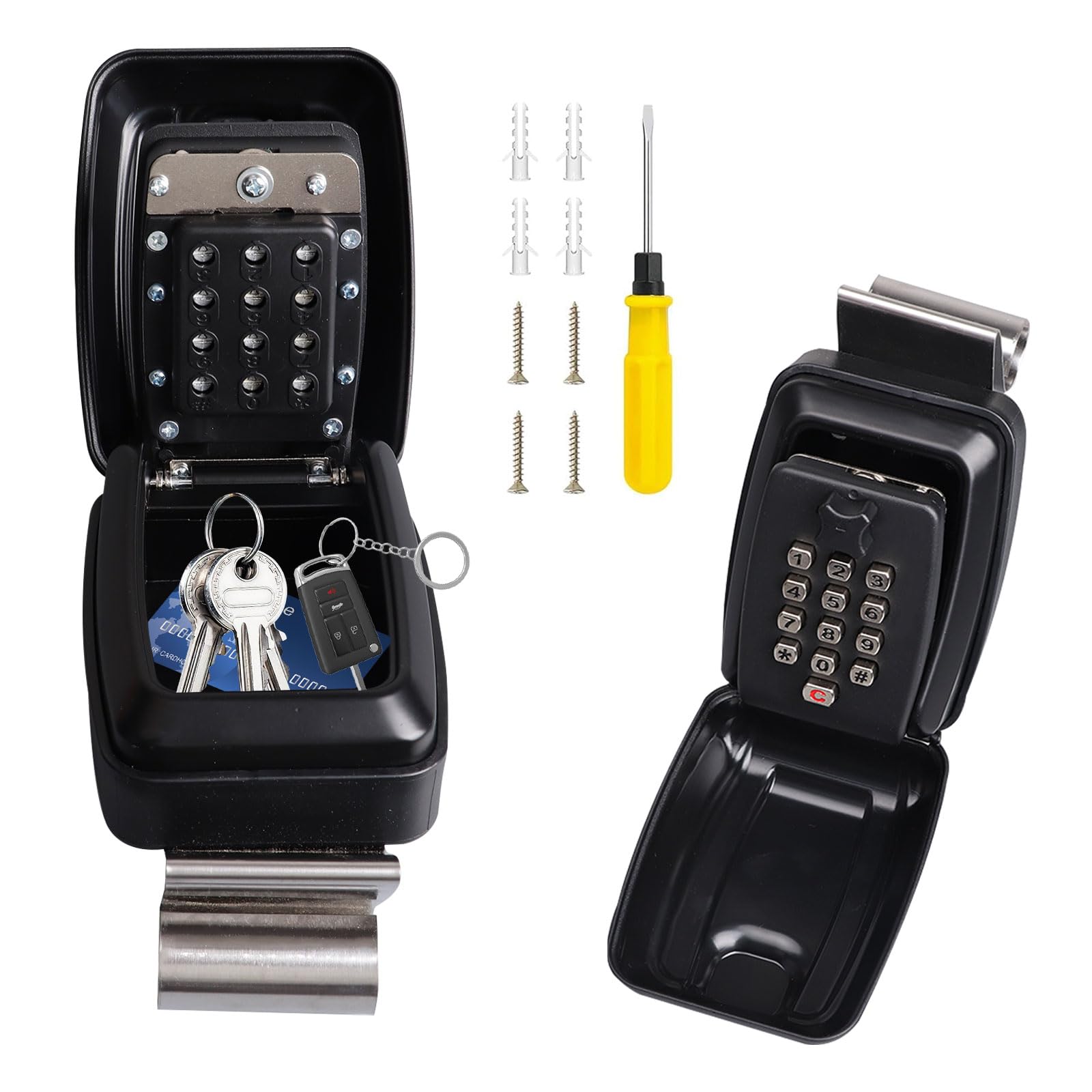 Yabound Key Safe Wall Mounted, Key Lock Box, Key Lock Box Outdoor, 12 Digit Combination Car Window Key Safe Box, Keysafe Lockbox with Weatherproof Cover for Car Home Garage Office School