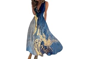 Generic Maxi Dresses for Women 2024 Elegant Wrap V Neck Sleeveless Summer Dress Trendy Floral Print Flowy Beach Dress