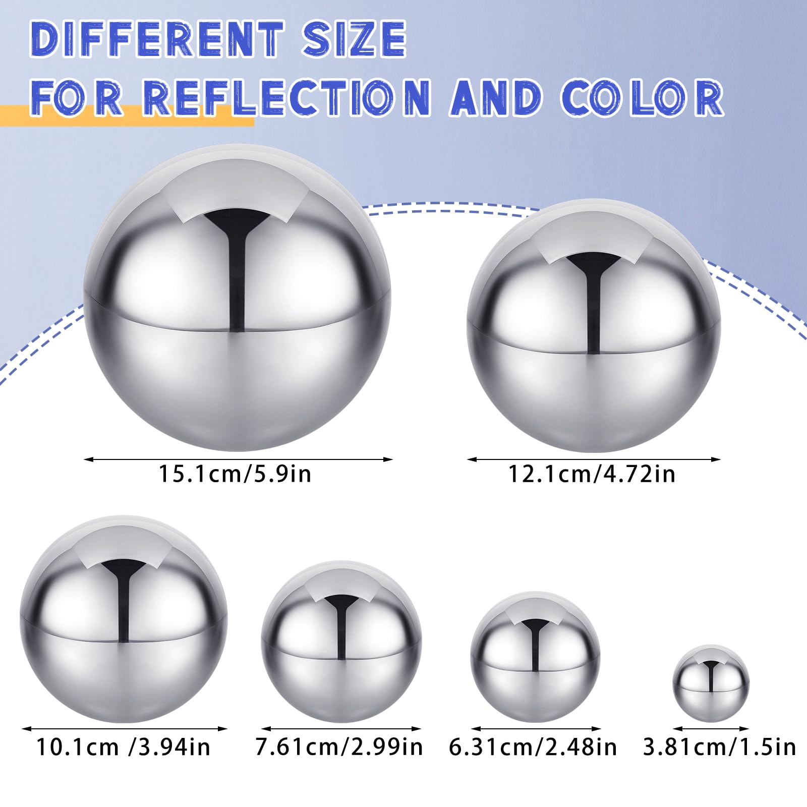 Shappy 6 Pcs Sensory Reflective Balls Stainless Steel Gazing Mirror Balls for Back to School Color Image Reflection Bedroom Ornaments (1.5,2.5,3,3.9,4.7,5.9 Inch)
