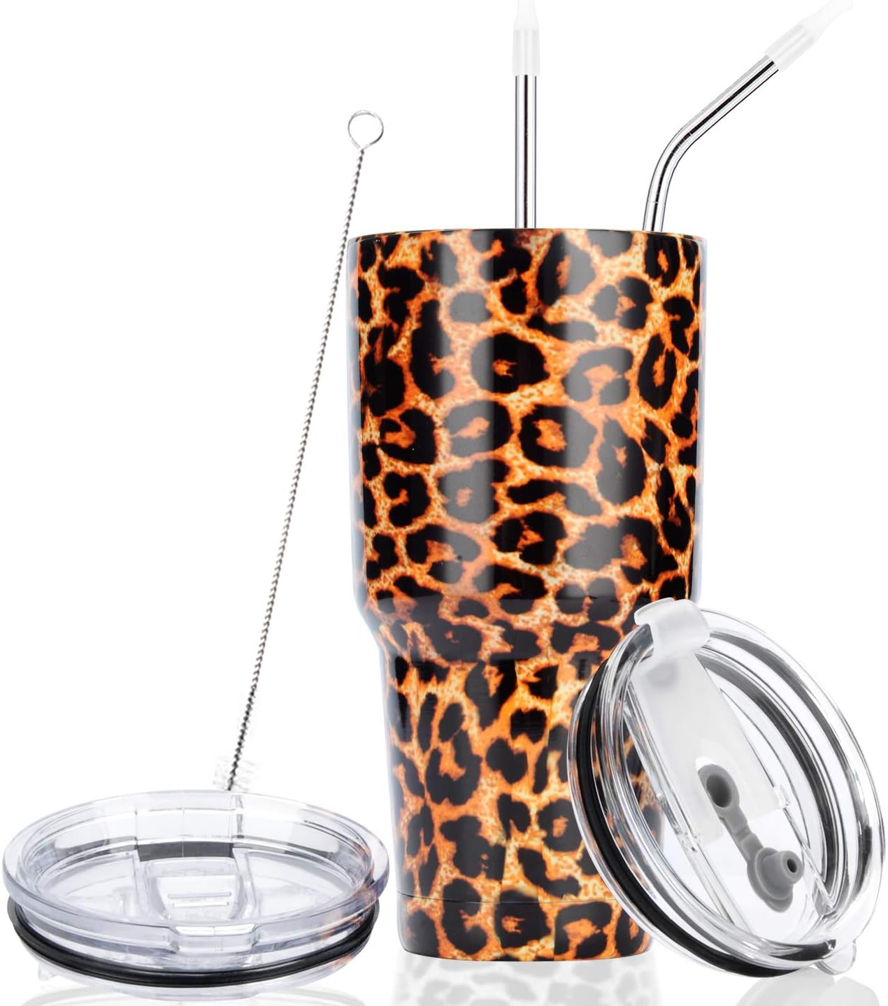 Leopard Tumbler 30oz Insulated Cheetah Print Tumbler Cup with Straws and Lids for