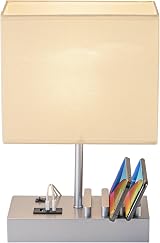 Briever USB Bedside Table Lamp with 3 USB Ports Silver Wood Base
