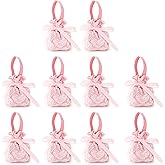 Diakey 10 Pack Small Gift Bags with Handles, Drawstring Wedding Party Favor Bags, Mini Fabric Gift Pouches Bulk for Treat, Candy, Goodie, Birthday, 3.9x2x5.5in, Pink