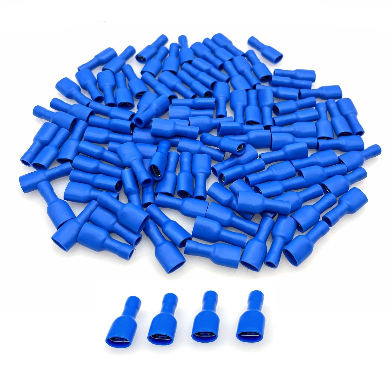 JZK 100pcs 6.3 x 0.8mm Blue Quick Connectors Socket Fully Insulated Push-On Female Crimp Terminals