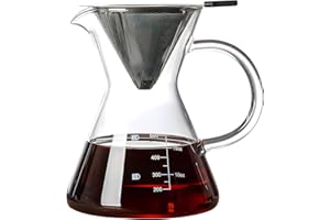 COFISUKI Pour Over Coffee Maker with Reusable Stainless Steel Drip Filter, Glass Drip Coffee Maker Set, Lead-Free Borosilicate Glass Coffee Carafe for 1-4Cup, Clear (500ml/17oz)