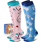 Lalapapa Cotton Compression Socks for Women Men - 2 Pairs 20-30mmHg Circulation Grid Arch Support Socks, Breathable