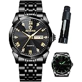 BINBOND Watches for Men Luxury Diamond Business Dress Analog Quartz Stainless Steel Waterproof Luminous Date Two Tone Casual Wrist Watch