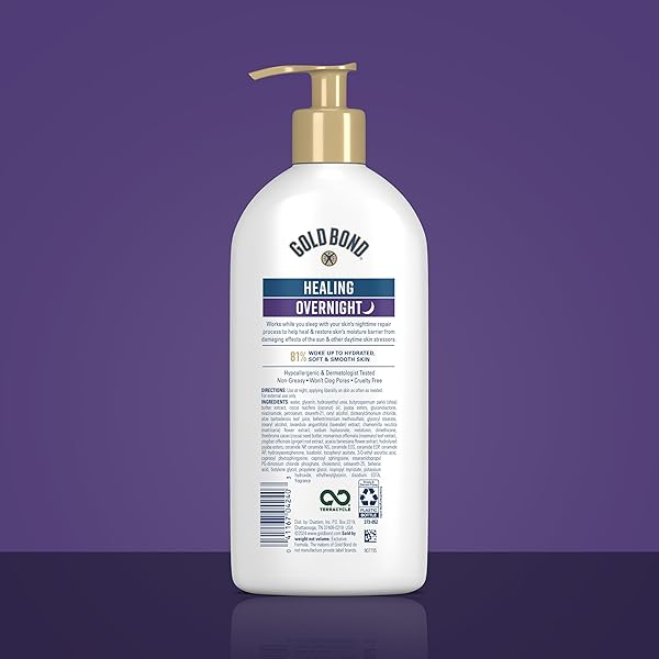 GOLD BOND HEALING OVERNIGHT BODY & FACE LOTION FOR DRY SKIN, NONGREASY MOISTURIZER WITH HYALURONIC ACID, ALOE & MELATONIN WORKS WHILE YOU SLEEP, 13 OZ.