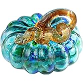 Arikyrist 5.1 x 4.1 Inch Hand-Blown Glass Pumpkin Dark Green Art Glass Pumpkin Figurine Paperweight Tabletop Decor for Fall Thanksgiving Halloween and Harvest