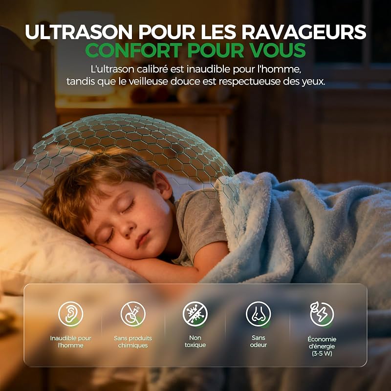 6 Pack Anti Moustique Électronique avec 3 Modes Intelligents & Veilleuse