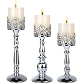 Candle Holders for Pillar Candles Set of 3 Silver Vintage Tall Candle Holders Decorative Large Table Centerpieces Candle Stand Decor