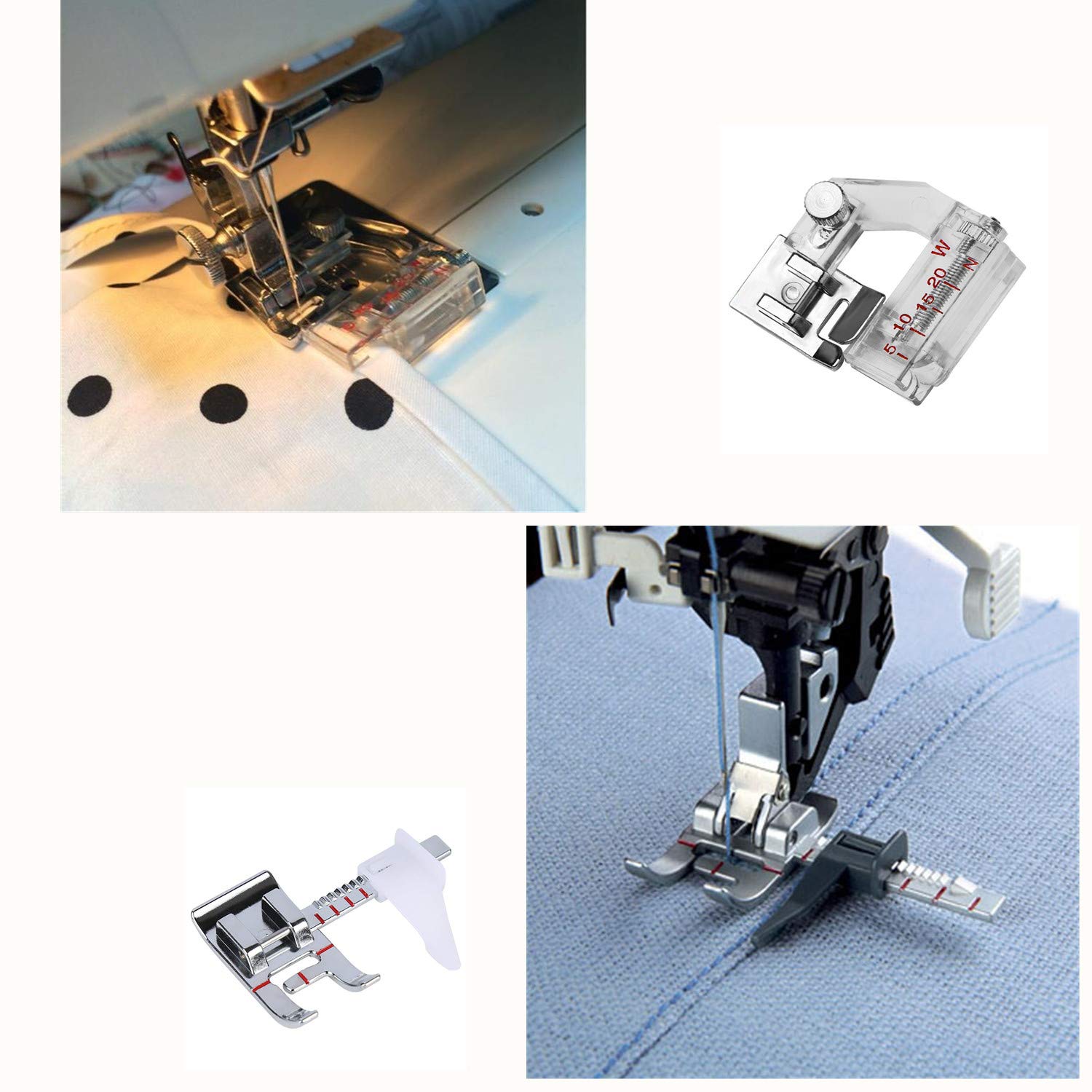 Windman Sewing Hemming Set Includes 3Pcs Wide Hem Foot,3Pcs Narrow Rolled Hem Presser Feet,Bias Tape Binder Foot and Adjustable Guide Presser Foot for Brother Singer Janome Low Shank Sewing Machine