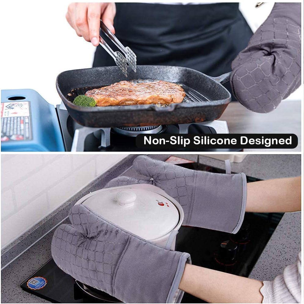IXO 6Pcs Oven Mitts and Pot Holders, 500℉ Heat Resistant Oven Mitts with Kitchen Towels Soft Cotton Lining and Non-Slip Surface Safe for Baking, Cooking, BBQ: Home & Kitchen