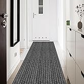 Runner Rug 2' x 6' Outdoor/Indoor, Rug with Natural Rubber Backing Non Slip for Hallway, Kitchen, Patio, Laundry, RV, Entryway, Garage, Bathroom, Area Rug Carpet, Grey Strip, Custom Size
