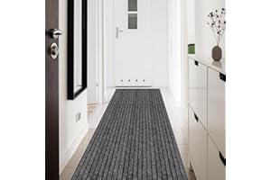 PENFHF Runner Rug 2' x 6' Outdoor/Indoor, Rug with Natural Rubber Backing Non Slip for Hallway, Kitchen, Patio, Laundry, RV, Entryway, Garage, Bathroom, Area Rug Carpet, Grey Strip, Custom Size
