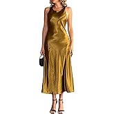 Women's Satin Dresses Sleeveless Silky Elegant Formal Wedding Guest Cocktail Party Midi Maxi Dress
