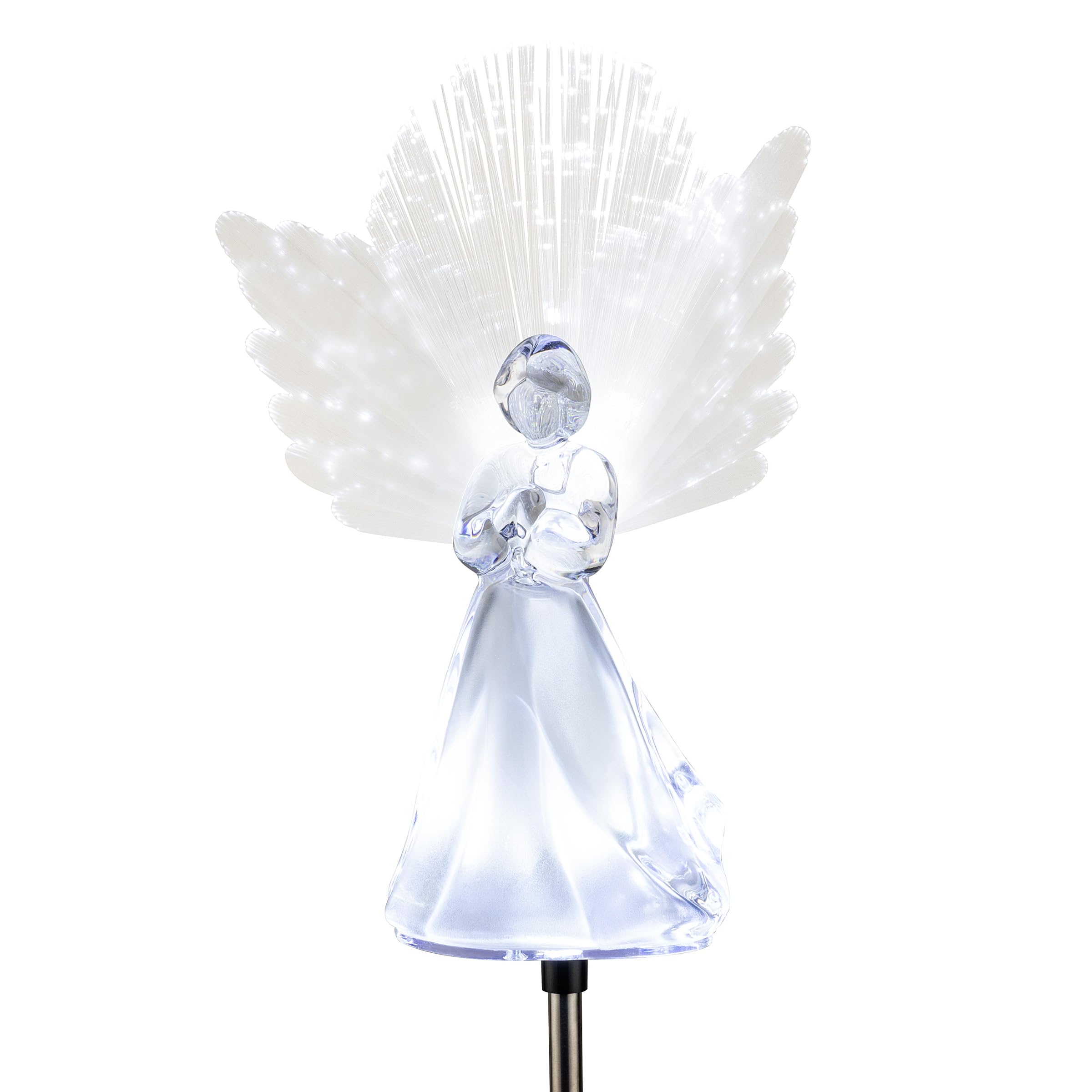 Alpine Corporation 37”H Outdoor Solar Angel Garden Stakes with Fiber Optic Wings and LED Lights (Set of 2) Multicolor