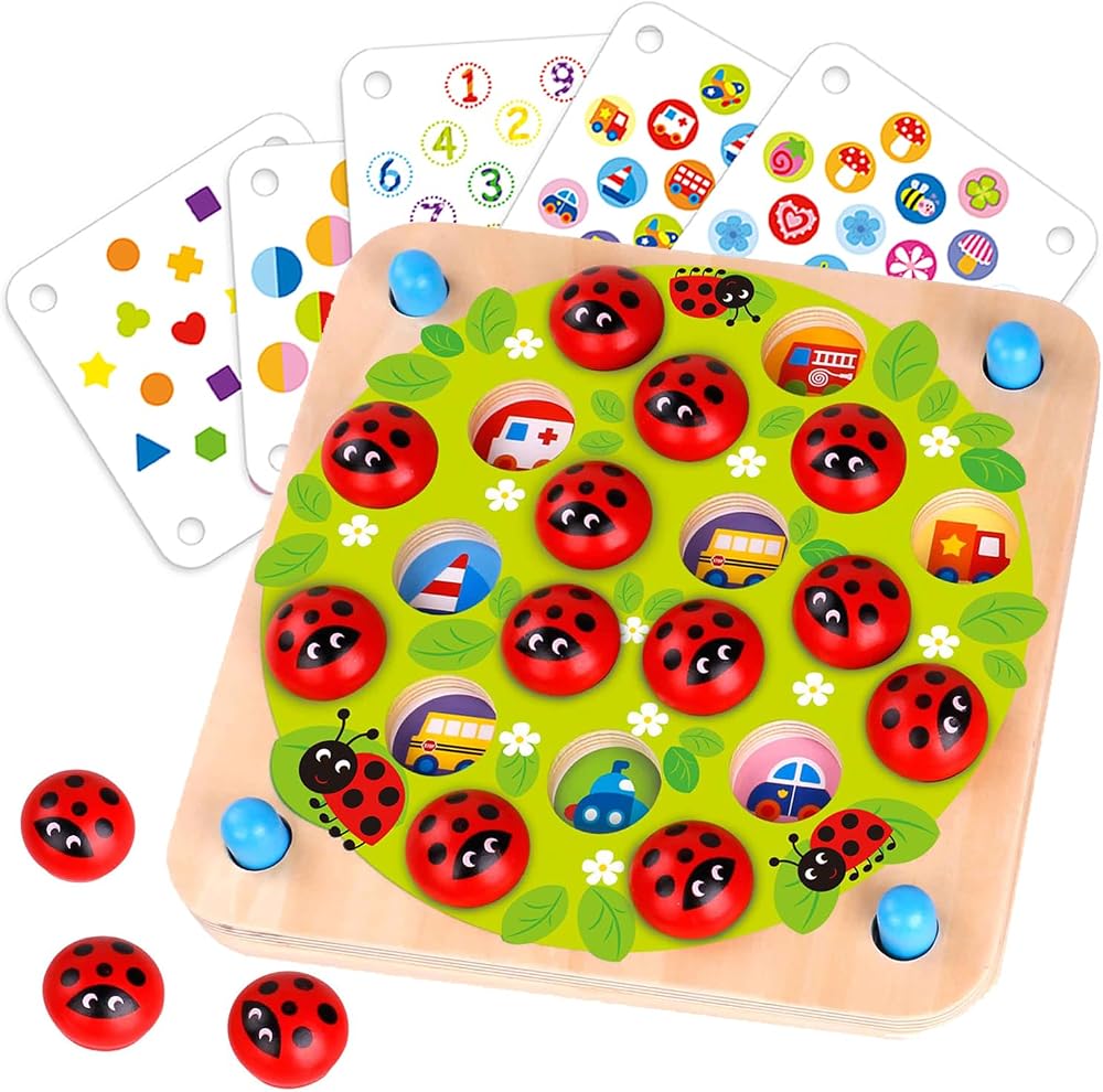 Nene Toys Ladybug’s Garden Memory Game Wooden Matching for Kids 3 4 5