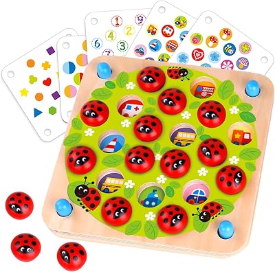 Nene Toys Ladybug’s Garden Memory Game Wooden Matching for Kids 3 4 5