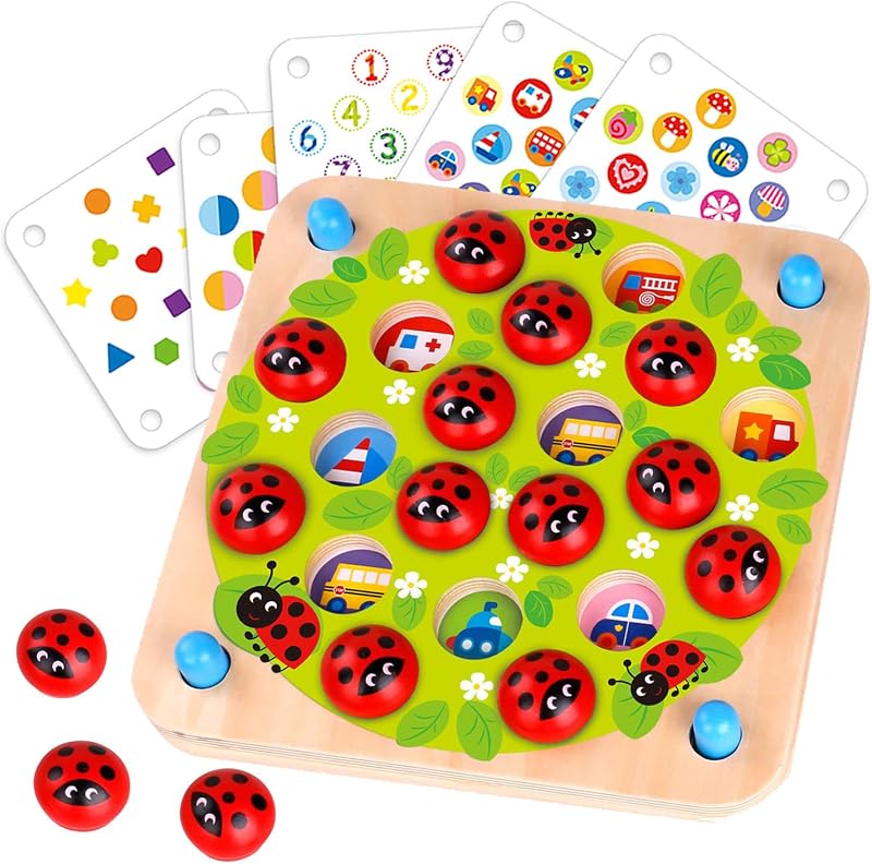 Nene Toys Ladybug’s Garden Memory Game Wooden Matching for Kids 3 4 5