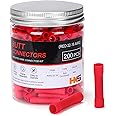 HKS 200 PCS Vinyl Insulated Butt Connector - Red 22-16 AWG - Electrical Connectors - Tinned Red Copper 0.7mm - Automotive Crimp Insulated