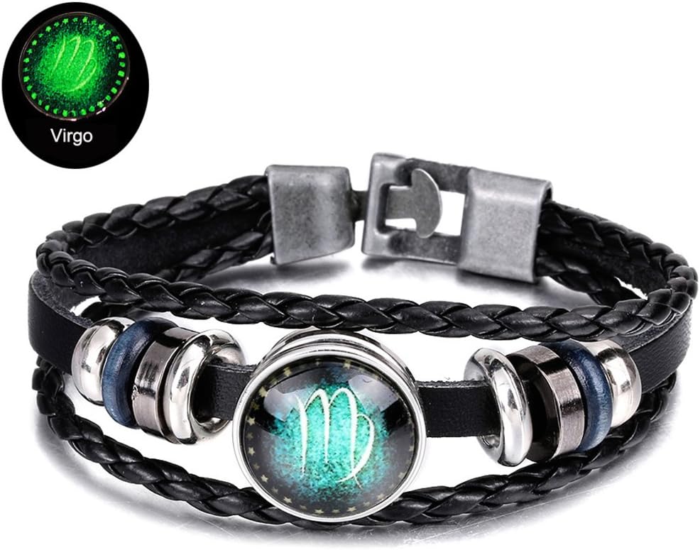 SUMMER LOVE Zodiac Constellation Luminous Astrology Horoscop Bracelet for Men and Women Leather Wristband Bangle