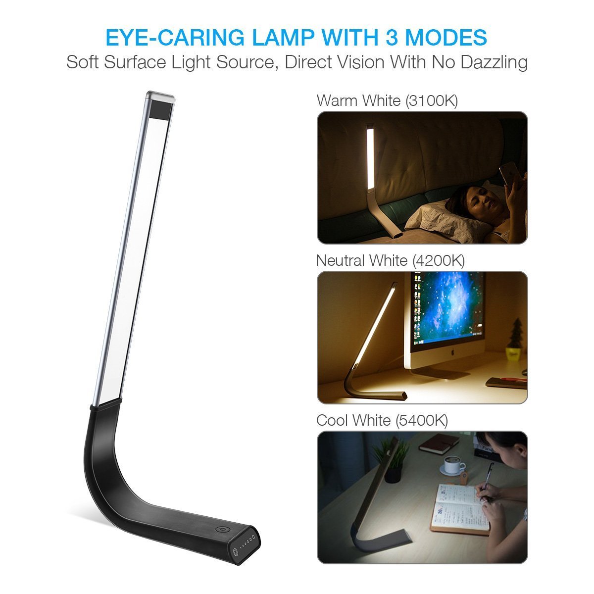 Poweradd Schreibtischlampe beugbar LED Tischleuchte mit dimmbar Touchfeldbedienung