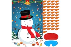 Hooqict Christmas Games Pin The Nose on The Snowman Christmas Holiday Party Games for Kids Snowman Party Decorations, Large Christmas Pin Games Poster with 45 Nose Stickers
