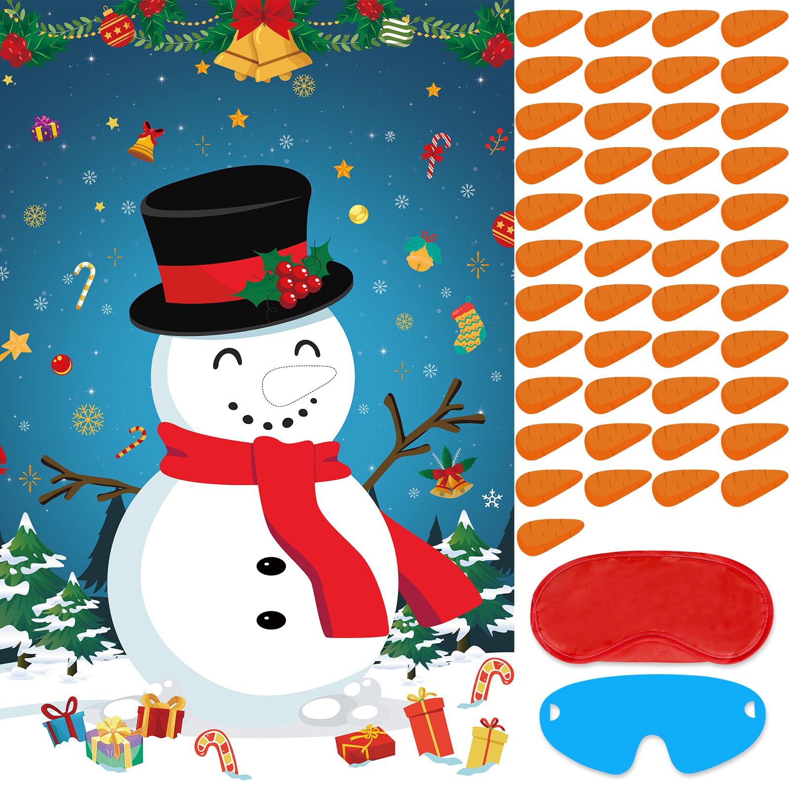 Lemicin Christmas Kids Party Games - Pin the Nose On The Snowman with 45pcs Carrot Nose Stickers for Christmas Eve Game Xmas Party Favor Supplies New Year Activities