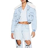 Forever 21 womens Faux Shearling Denim Bomber Jacket