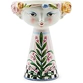 MACKENZIE-CHILDS Ceramic Vase, Unique Decorative Vase, Short, Rosy Meadow Lady