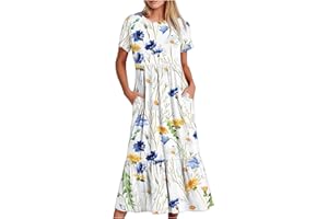 Bilqis Summer Dresses for Women 2024 Crewneck Swing Dress Short Sleeve Beach Sundress Flowy Tiered Maxi Dress with Pockets