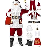 Yeenuo Santa Claus Costume for Adults 11PCS Deluxe Santa Suit Christmas Outfit Men Professional Plus Size Xmas Cosplay Party