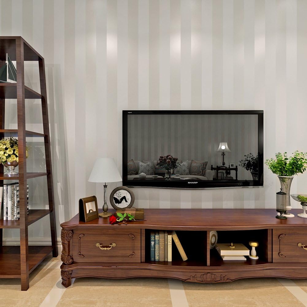 HANMERO European Modern Minimalist Country Luxury Stripe Nonwoven Fabric Wallpaper Rolls for Living Room Bedroom Tv Backdrop Wall Cream & White Color