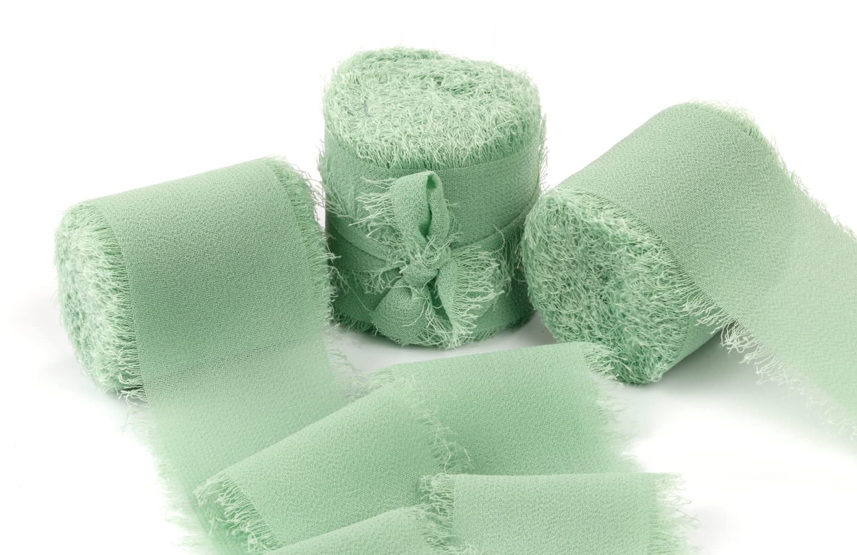 Joycrosso 3 Rolls Handmade Fringe Chiffon Ribbon Frayed Edges Mint Ribbon 40mmX4.5Meter, Great for Wedding Invitations, Bridal Bouquets, Decor Tie Gifts Wrapping, DIY Crafts