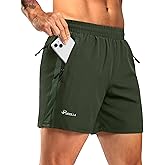Pudolla Men's Running Athletic Shorts with 3 Zipper Pockets 5"/7" Gym Workout Shorts Lightweight Quick Dry for Hiking Casual