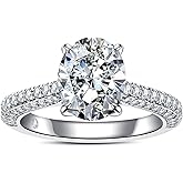 AnuClub Oval Cut Moissanite Ring for Women 3.692cttw(3CT Center Stone) D Color VVS1 925 Sterling Silver Elegant Engagement Wedding Promise Anniversary Rings with Certificate