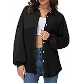 Simlakey Women Waffle Knit Shacket Fall Fashion Shirt Button Down Long Sleeve Shirt Jacket Dressy Causal Top with Pockets
