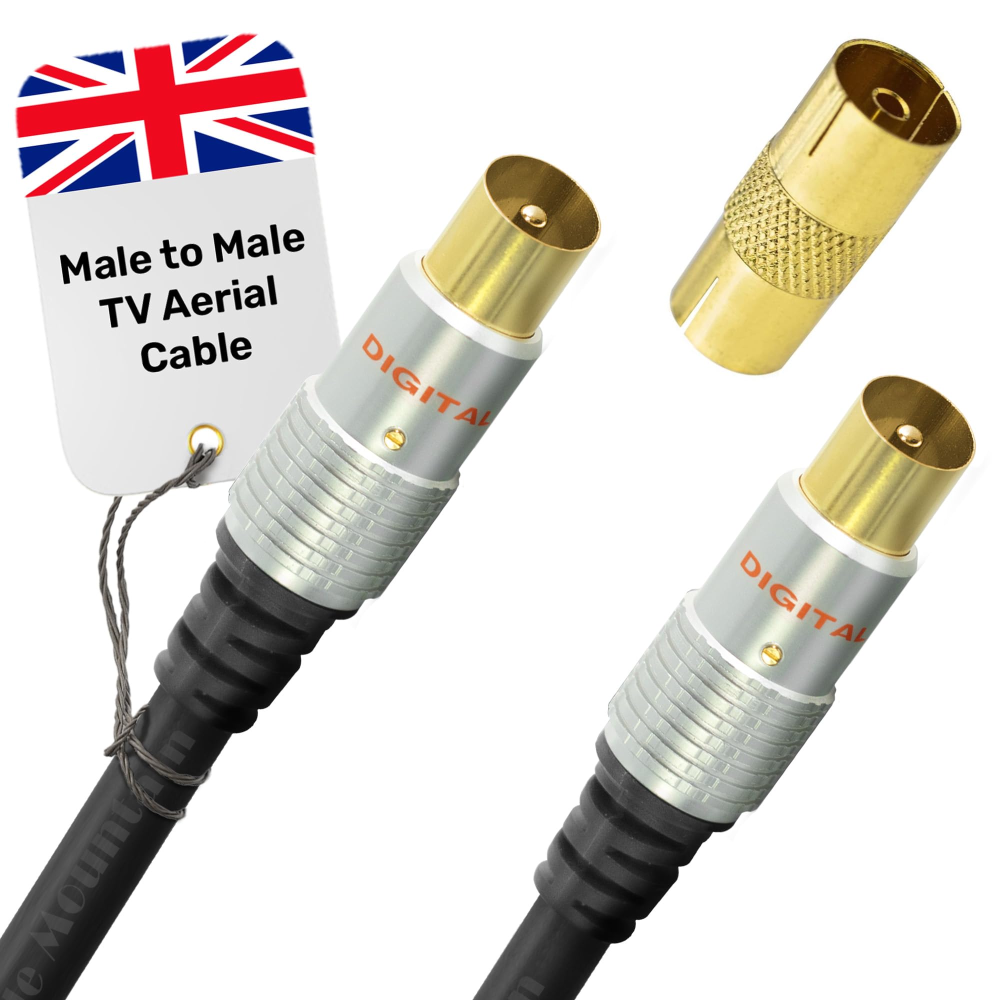 TV Aerial Cable 1m – Male to Male Coaxial Wire with Gold Plated Plugs| Plug-to-Plug Shielded Connectors | Antenna AV Lead for Digital and Analogue Signal Transmission