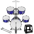 Kids Drum Set 5 Piece Toddlers Jazz Drum Kit with Stool Musical Instrument Toys for 3 4 5 6 7 Year Old Boys Girls Birthday Gift