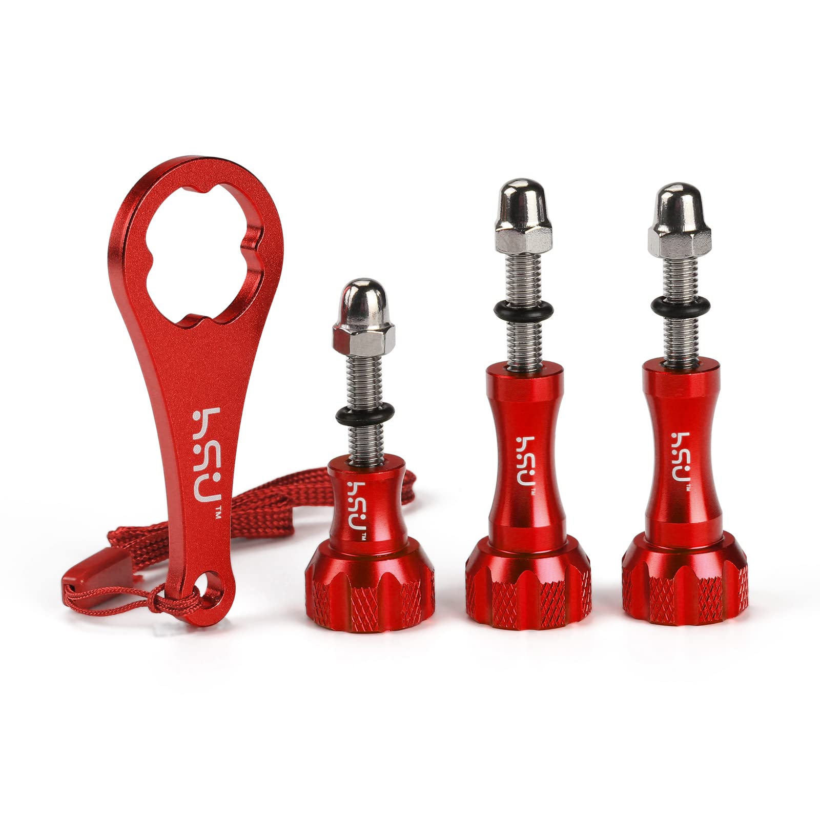 HSU 3pcs Aluminum ThumbScrew Set + Wrench for GoPro Hero 13/12/11/10/ 9/8/7/6/5/4/3+/3/GoPro Max (Red)