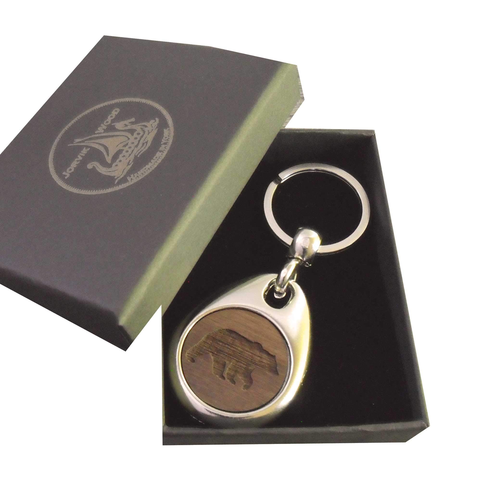 Jorvik Wood Bear Design Wooden Keyring with Gift Box
