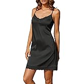 Luna & Sun Women's Satin Lace Slip Chemise Nightgown Sleepwear Dress
