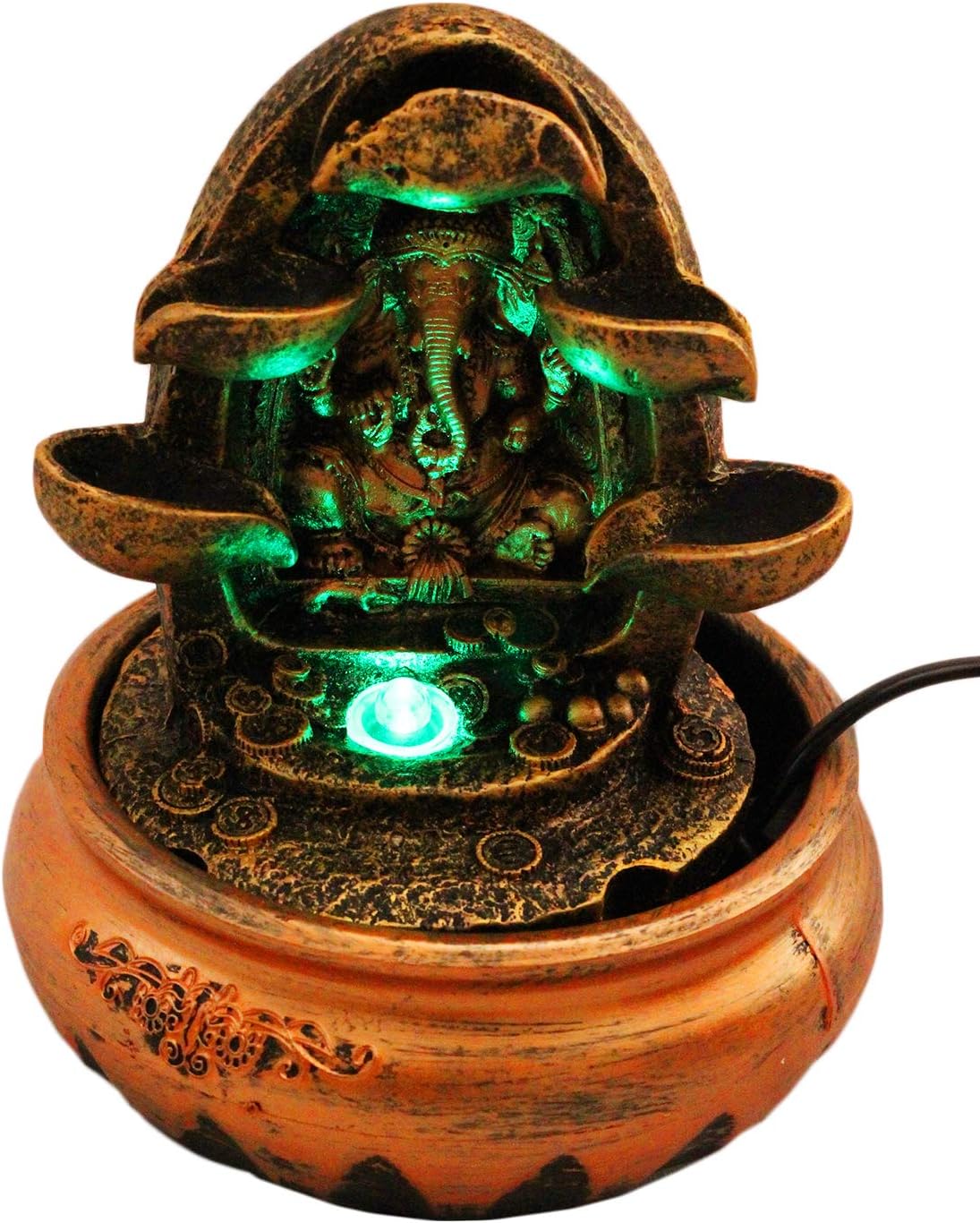Whitecloud TRANSFORMING HOMES Stone Lord Ganesha Water Fountain, Standard, Multicolour, 1 Piece