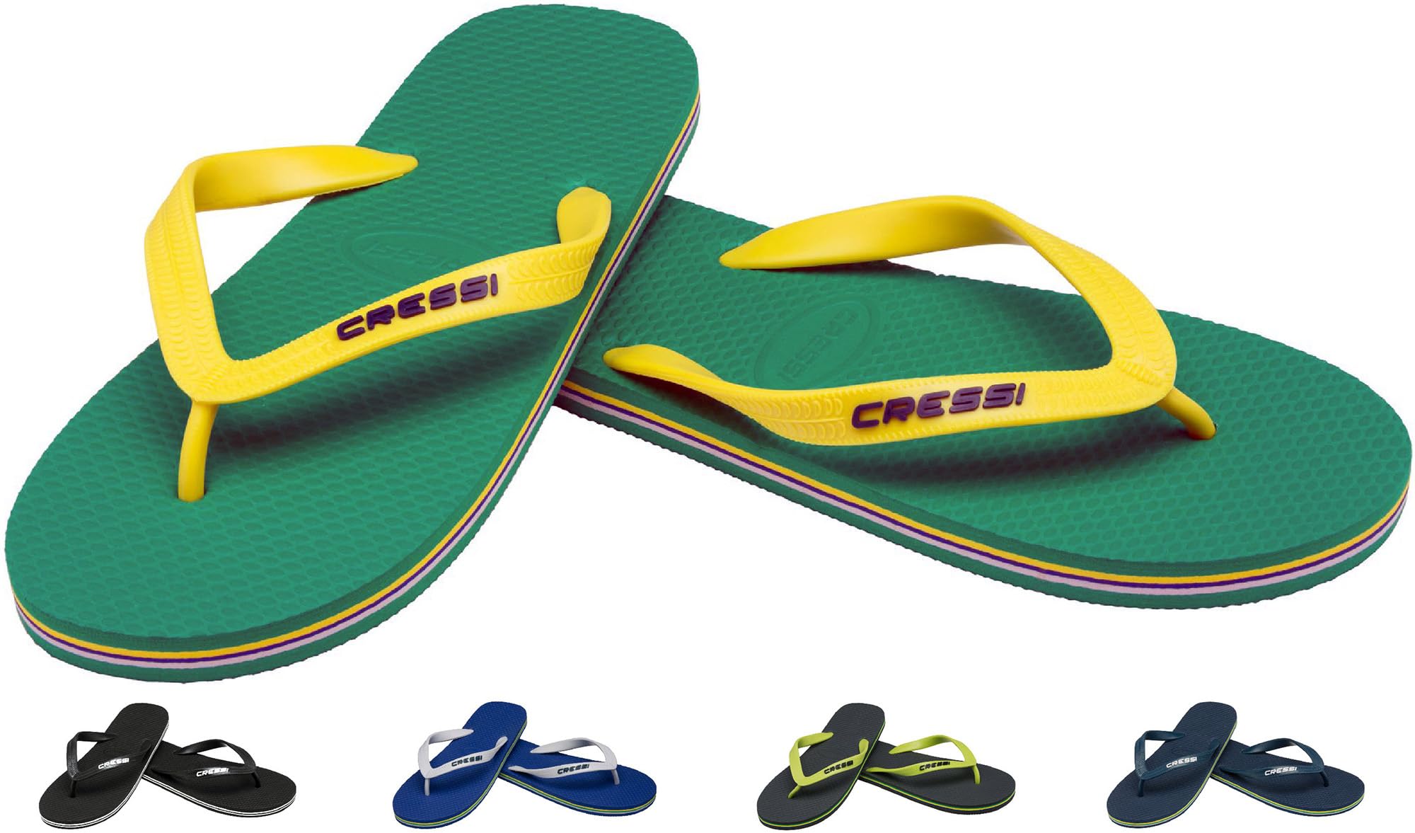 CRESSI Beach Flip Flops - Flip Flops Unisex for Beach and Pool, Green/Yellow, 8/9 UK - 41/42 EU