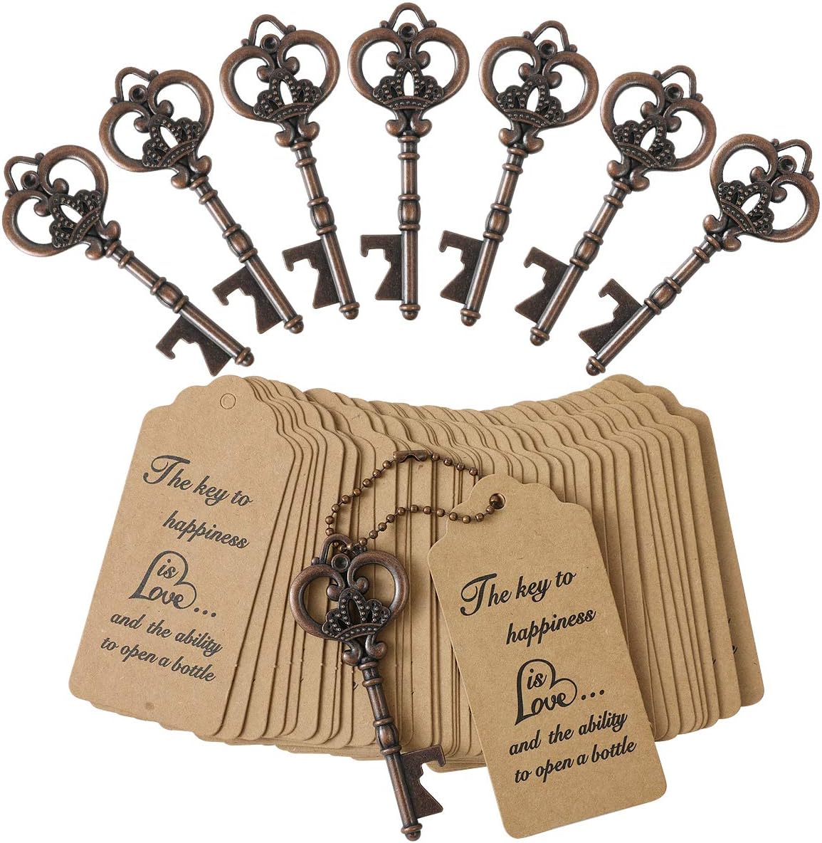 DerBlue 60 PCS Key Bottle Openers,Vintage Skeleton Key Bottle Opener, Wedding Favors Key Bottle Opener Rustic Decoration with Escort Tag Card